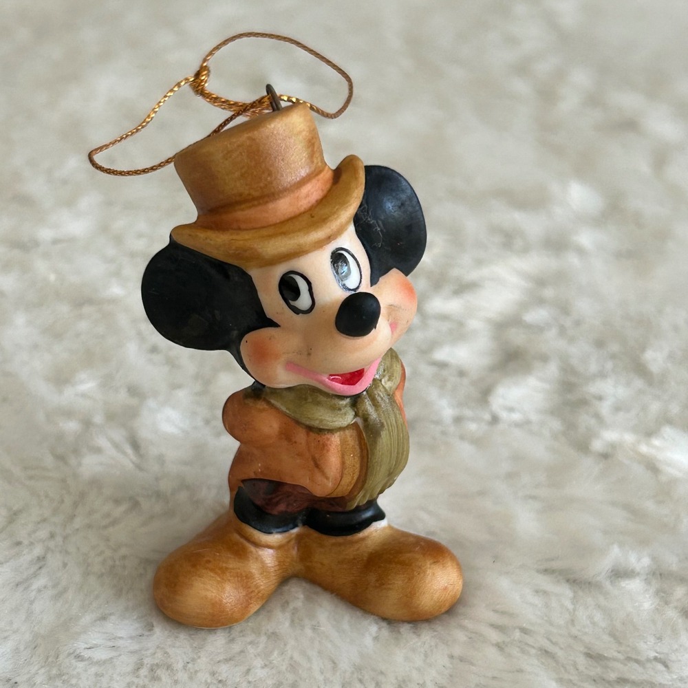 Vintage Japan Disney Mickey Mouse Christmas Tree Ornament Porcelain Scrooge
